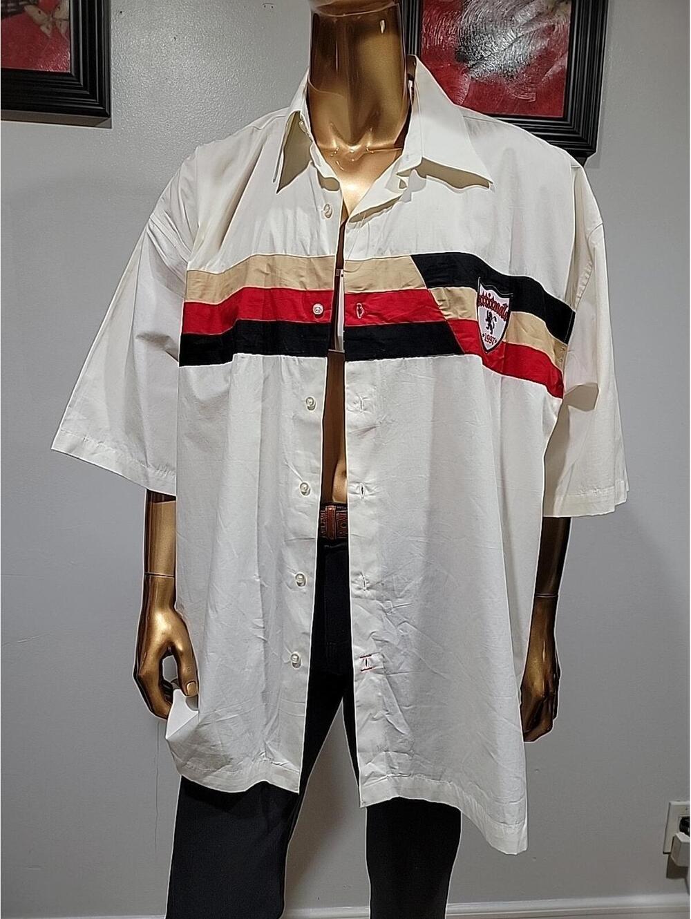 Attitude Men's Shirt 5XL Short Sleeve Vintage Chest Patch Y2K Button Up NWT #WM1